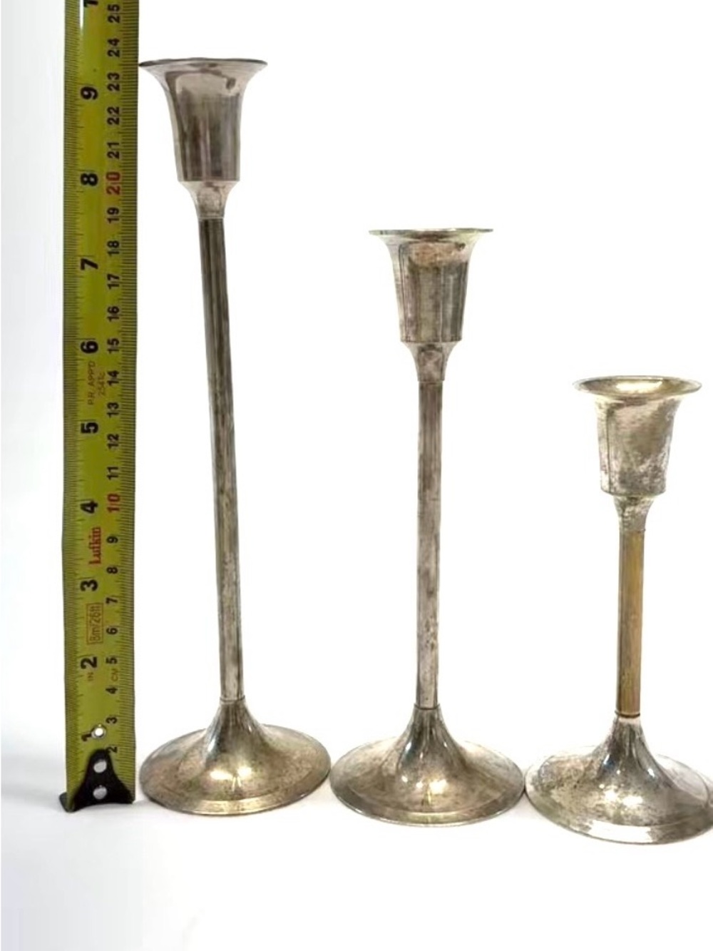 Vintage H.B.C. Silver Plated Brass Candlesticks - Set of 3